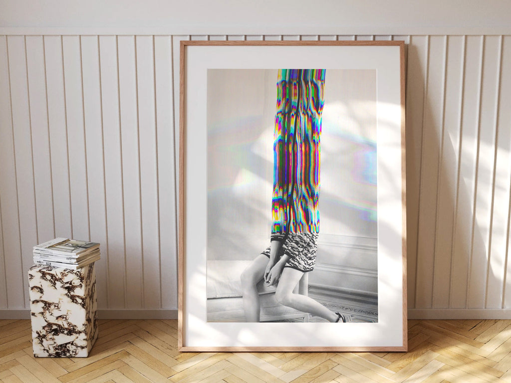 Rainbow Glitch Woman Wall Art - Beautiful Altered Black and White Fashion Photo Decor for Home, Office, Bedroom | Untitled (4) Giclée Print