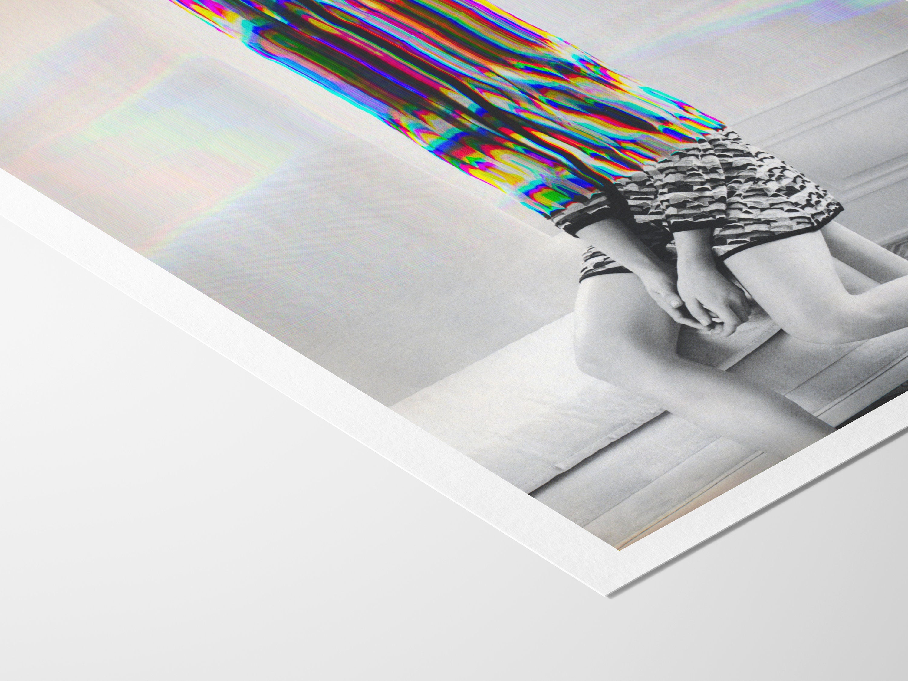 Rainbow Glitch Woman Wall Art - Beautiful Altered Black and White Fashion Photo Decor for Home, Office, Bedroom | Untitled (4) Giclée Print