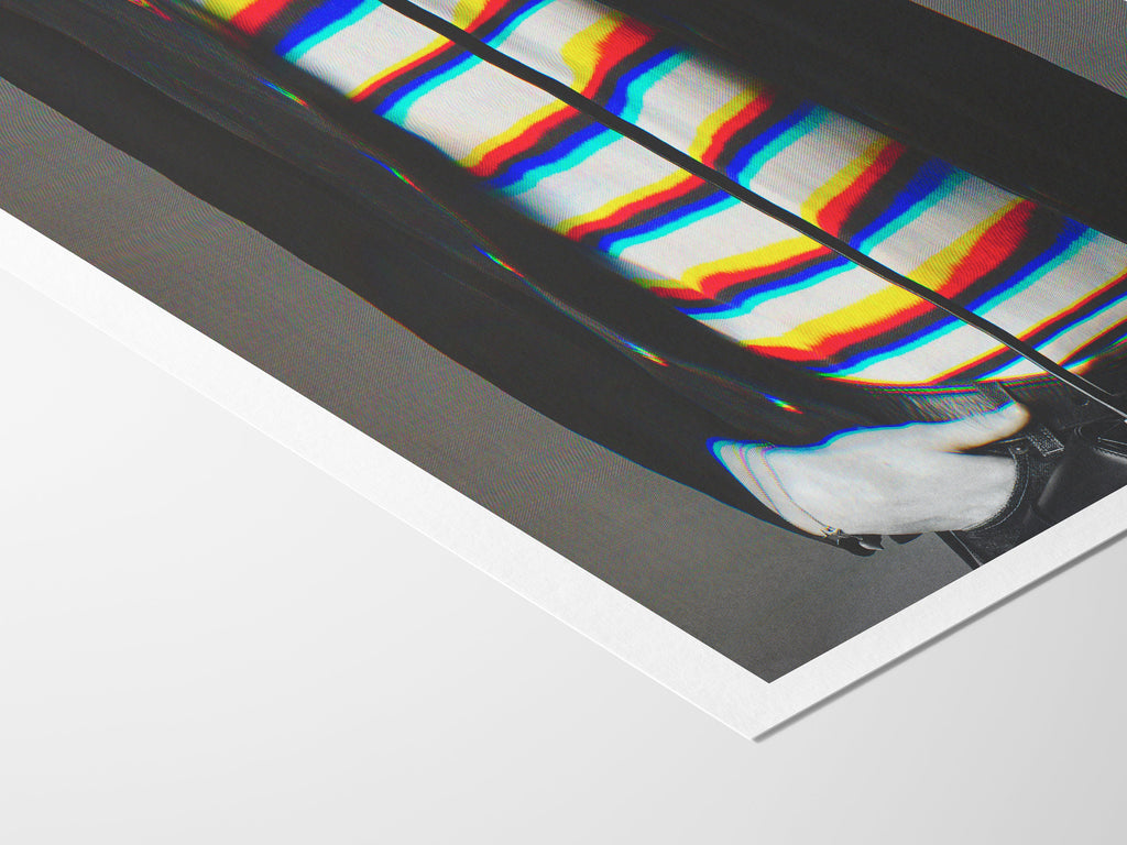 Stylish Altered Fashion Portrait - Colorful Striped Shirt with Abstract Glitch Aesthetic for Modern Decor | Untitled (12) Giclée Print