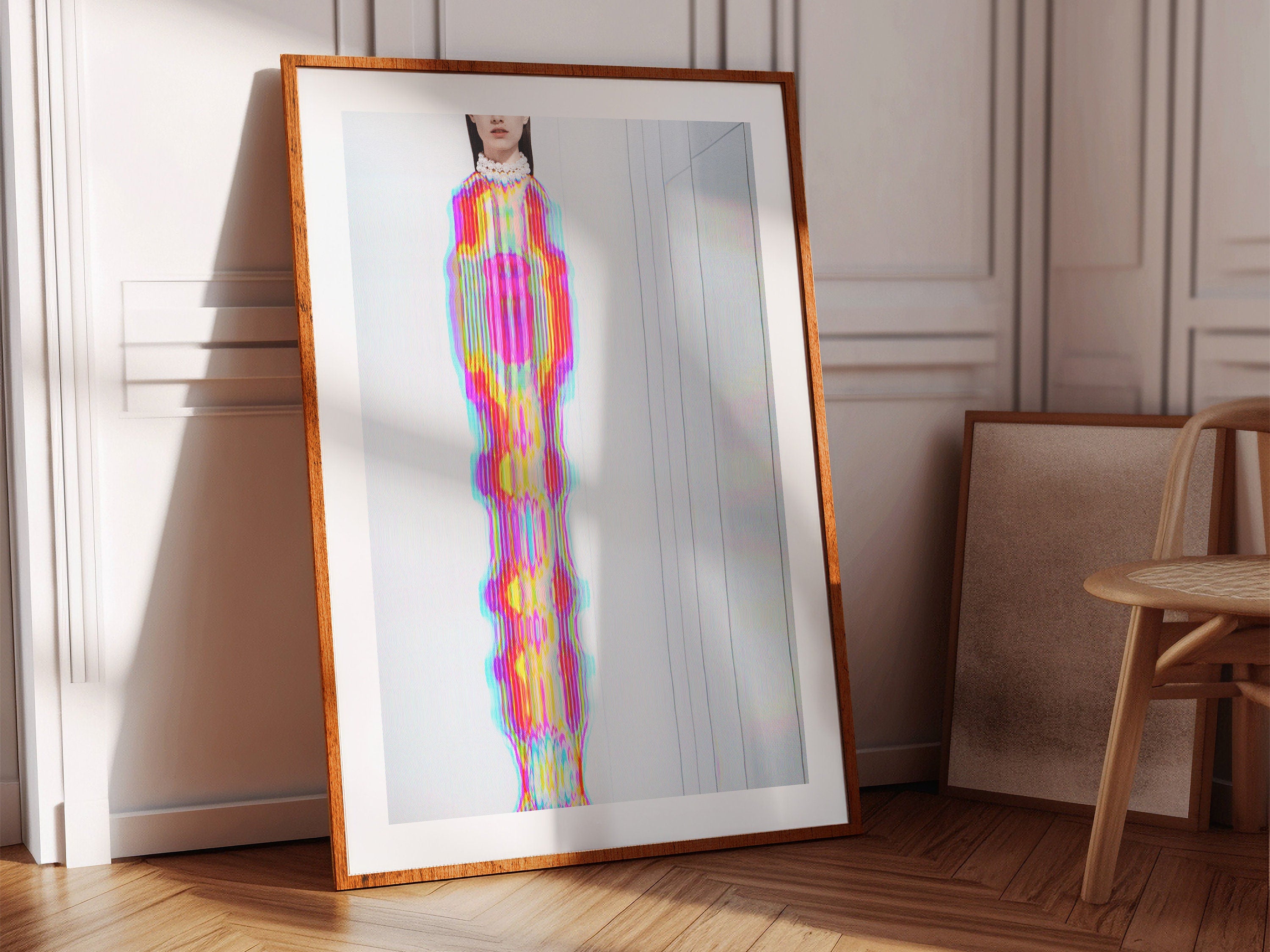 Psychedelic Glitch Fashion Portrait - Vibrant Abstract Wall Art for Contemporary Home Decor | Untitled (17) Giclée Print
