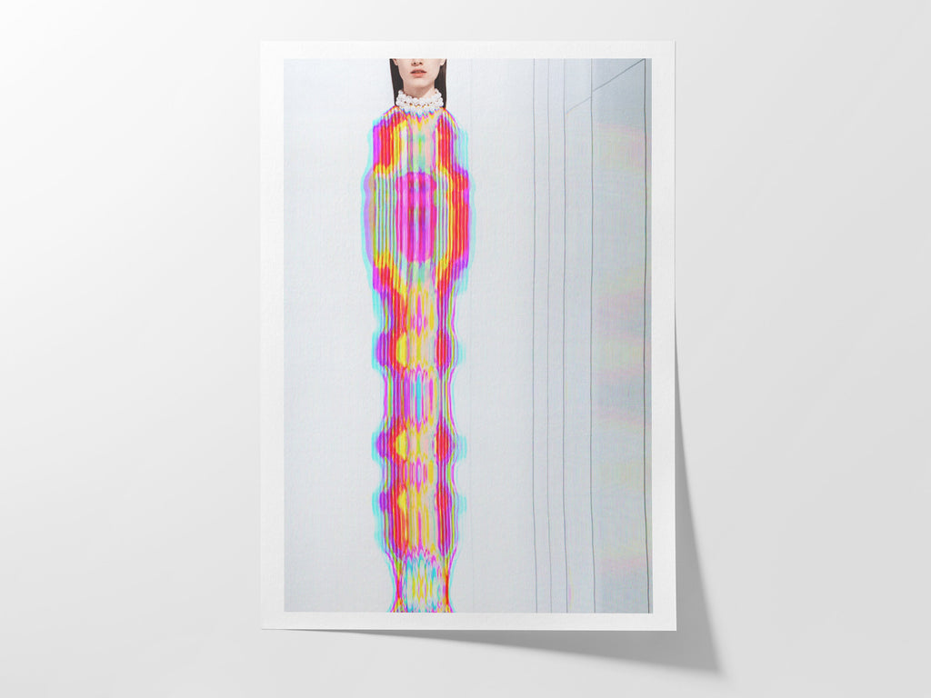 Psychedelic Glitch Fashion Portrait - Vibrant Abstract Wall Art for Contemporary Home Decor | Untitled (17) Giclée Print