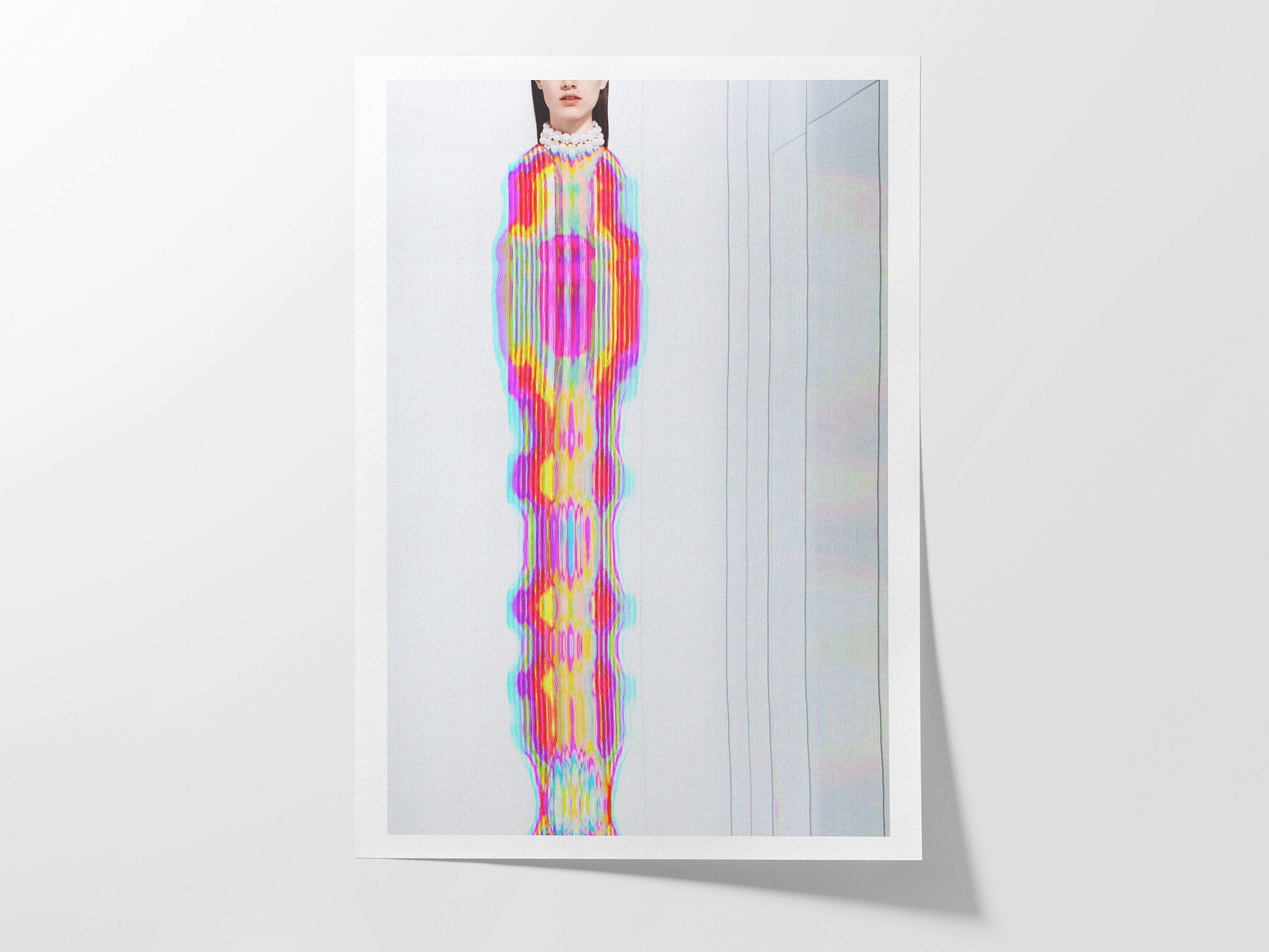 Psychedelic Glitch Fashion Portrait - Vibrant Abstract Wall Art for Contemporary Home Decor | Untitled (17) Giclée Print