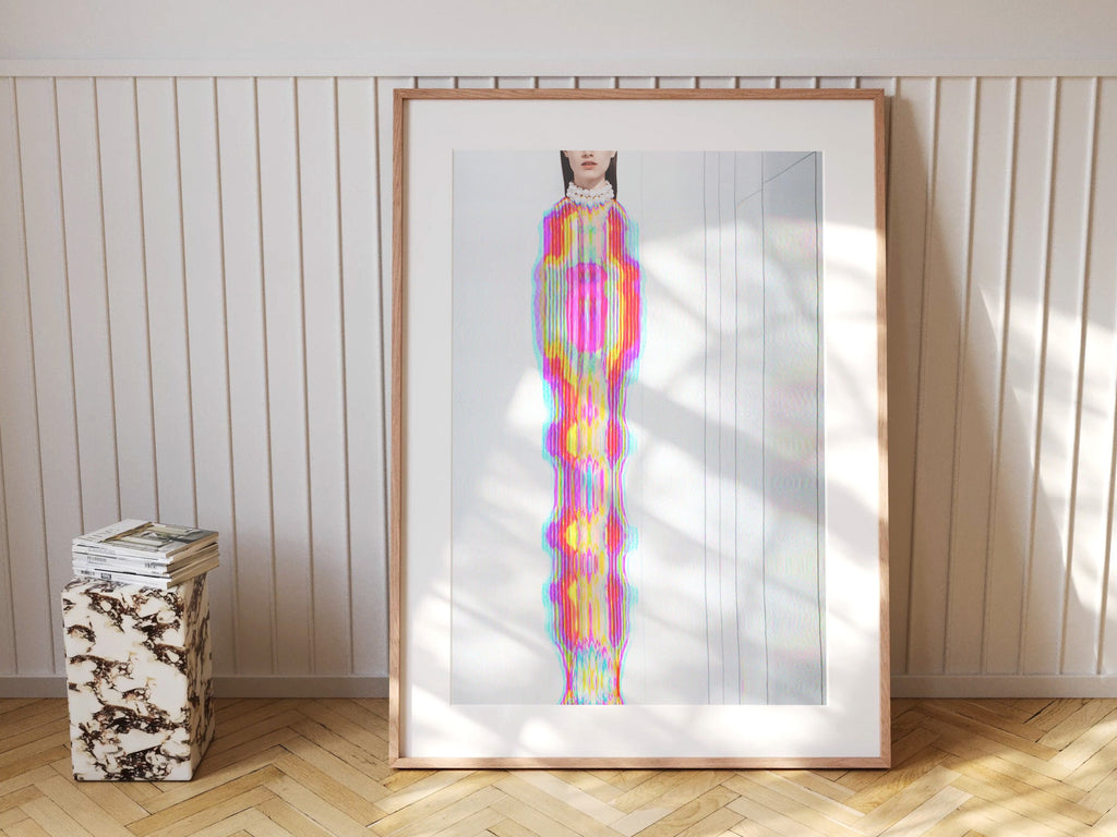 Psychedelic Glitch Fashion Portrait - Vibrant Abstract Wall Art for Contemporary Home Decor | Untitled (17) Giclée Print