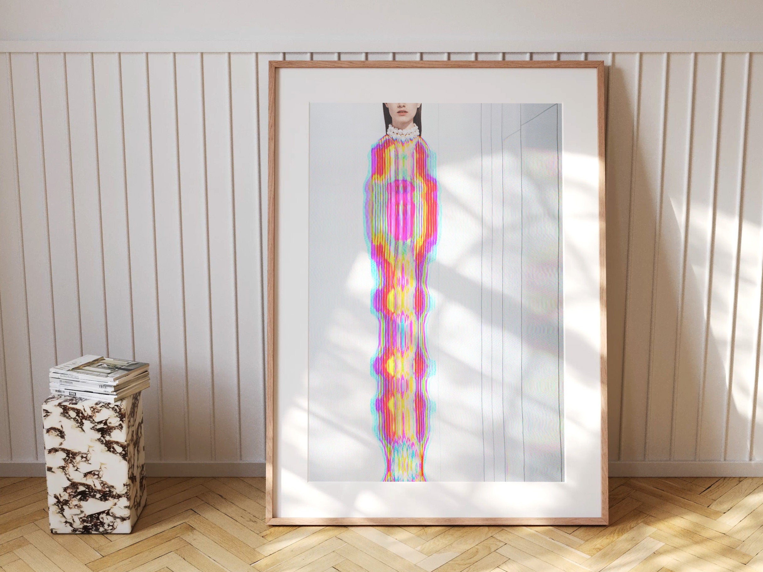 Psychedelic Glitch Fashion Portrait - Vibrant Abstract Wall Art for Contemporary Home Decor | Untitled (17) Giclée Print