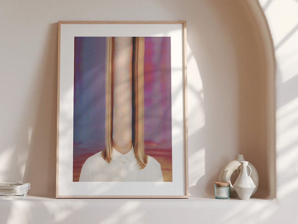 Glitch Altered Female Portrait Artwork - Colorful Blue, Purple, Pink Pastel Wall Decor for Living Room, Bedroom | Untitled (38) Giclée Print