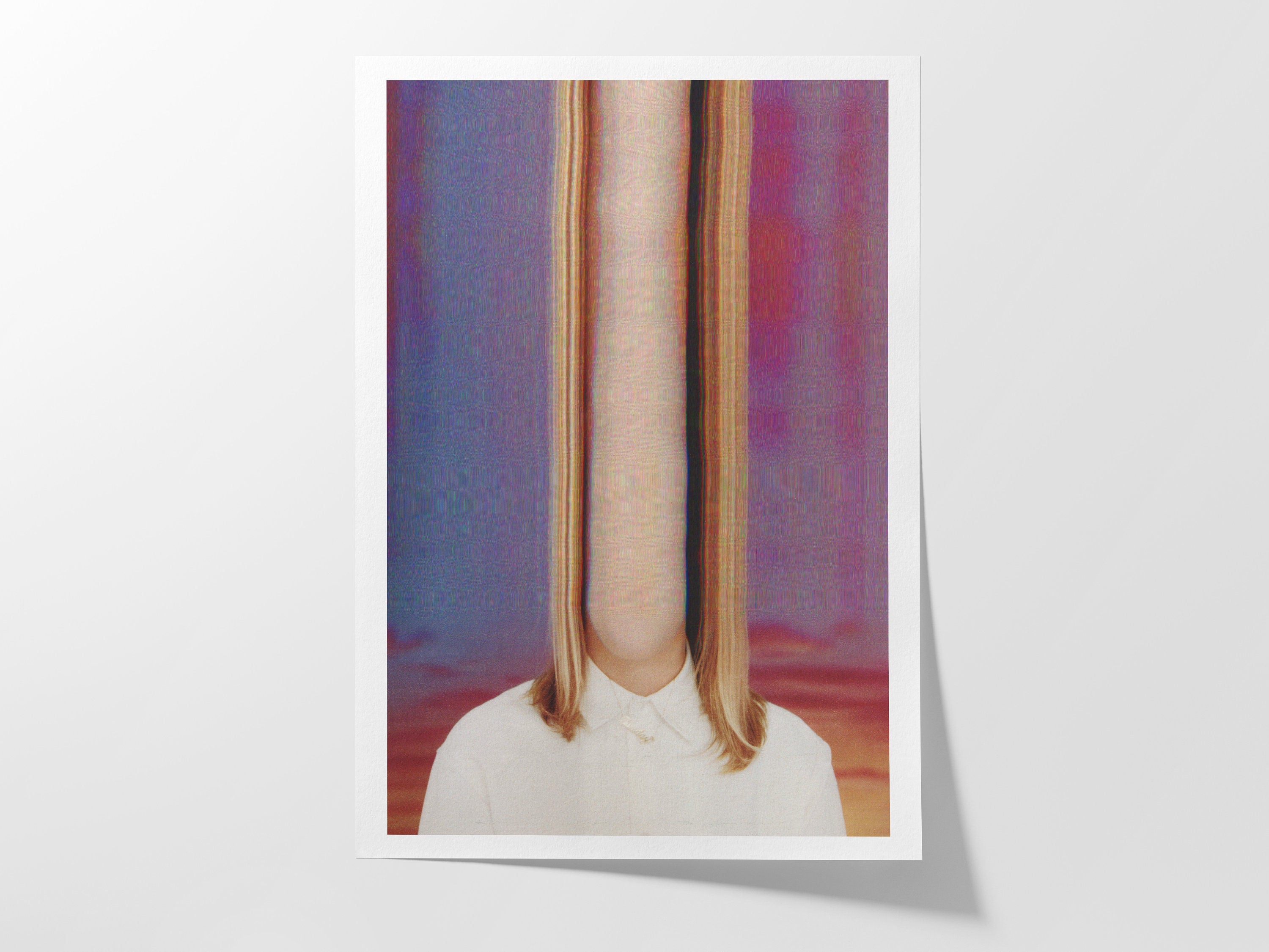 Glitch Altered Female Portrait Artwork - Colorful Blue, Purple, Pink Pastel Wall Decor for Living Room, Bedroom | Untitled (38) Giclée Print