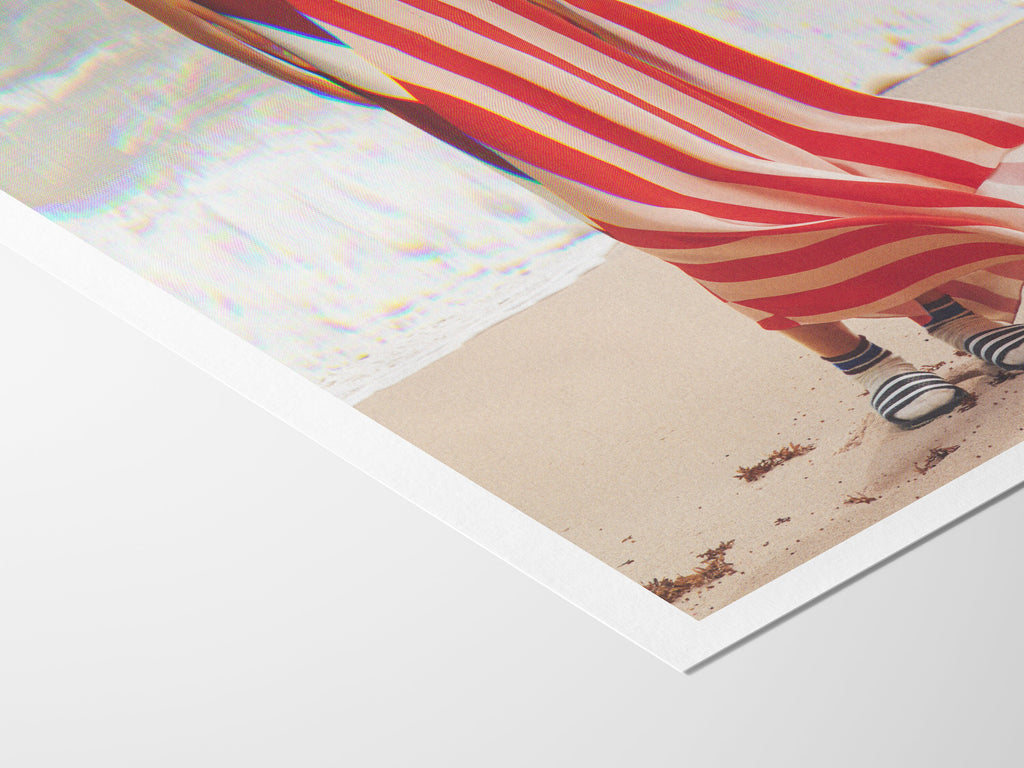 Surreal Altered Woman Portrait Wall Art - Red and White Stripes, Ocean Beach Aesthetic Decor for Home, Office | Untitled (40) Giclée Print