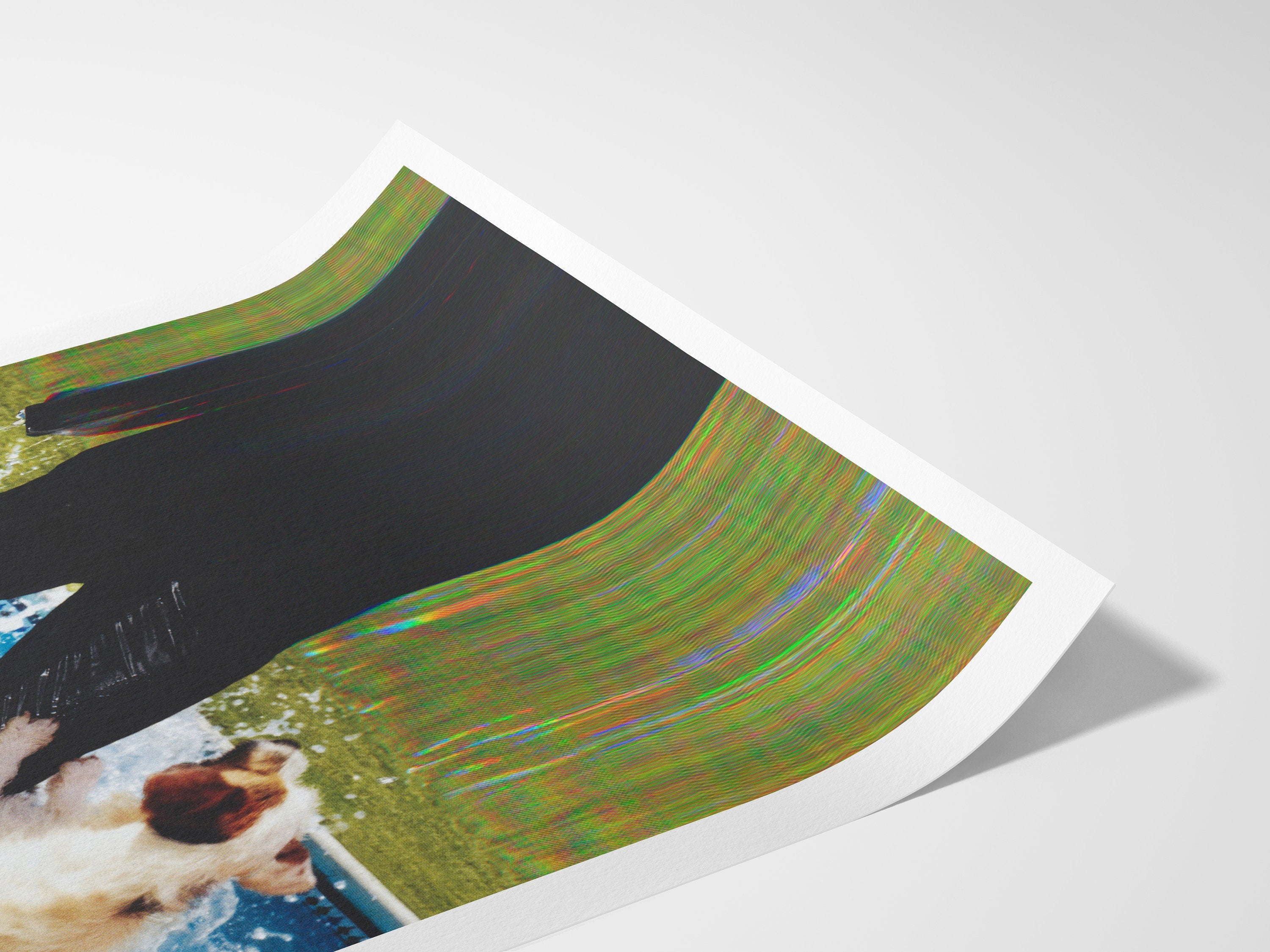 Blue Green Altered Fashion Photo Wall Art - Man and Dog Near Pool, Eclectic Decor for Home, Office, Living Room | Untitled (47) Giclée Print