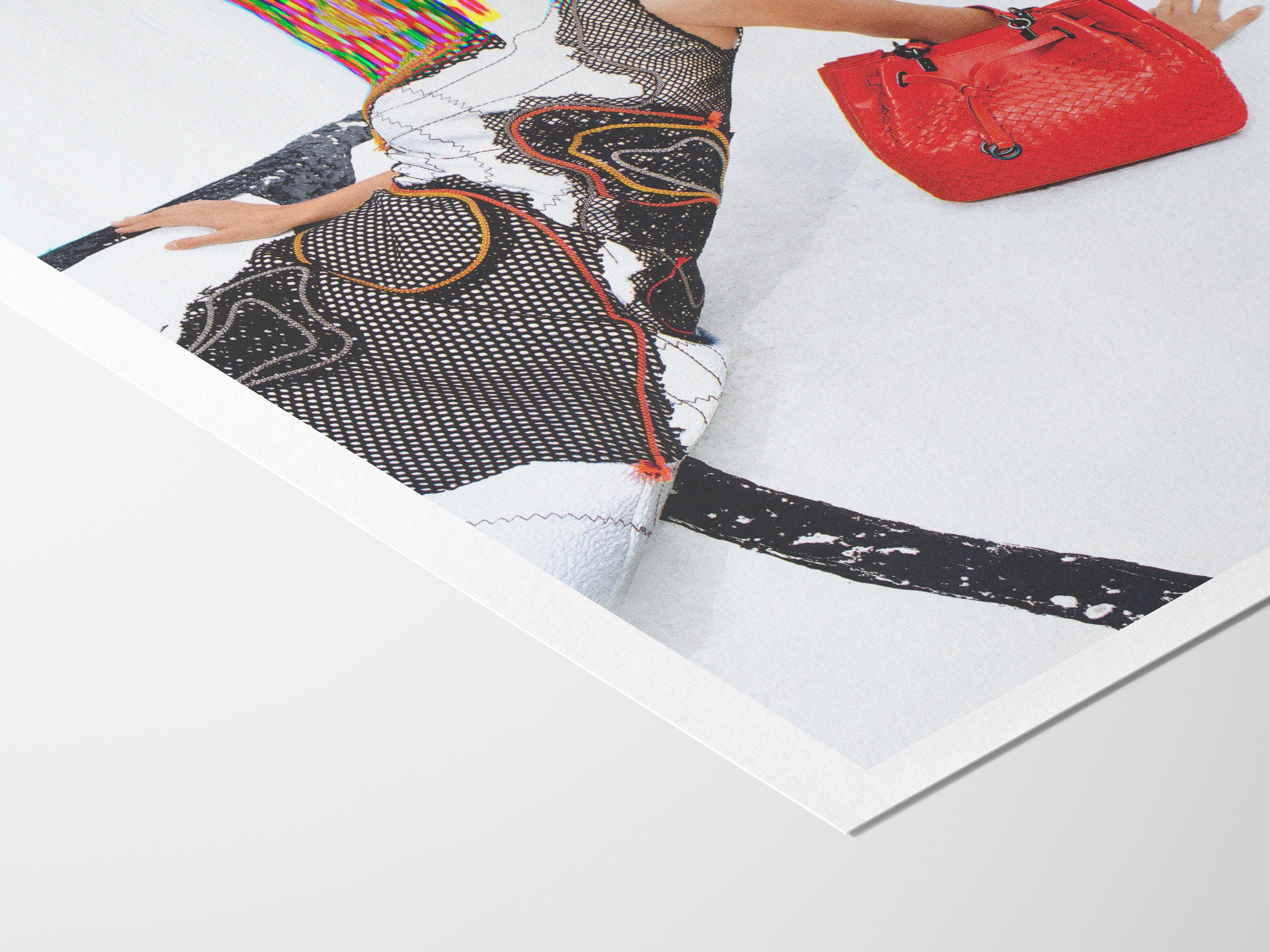 Surreal Fashion Portrait with Red Handbag - Colorful Glitch Art for Modern Home Decor | Untitled (52) Giclée Print