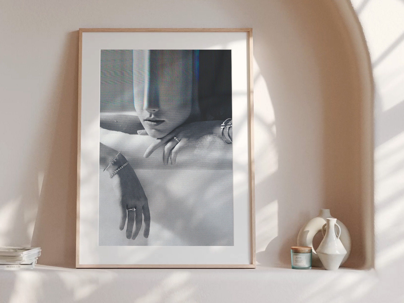 Surreal Black and White Altered Portrait Art Print - Elegant Minimalist Home Decor for Living Room, Office | Untitled (61) Giclée Print