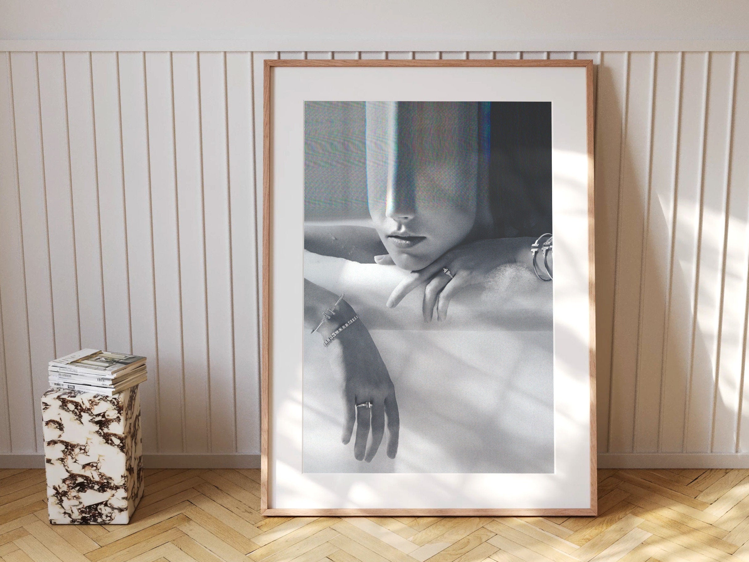 Surreal Black and White Altered Portrait Art Print - Elegant Minimalist Home Decor for Living Room, Office | Untitled (61) Giclée Print