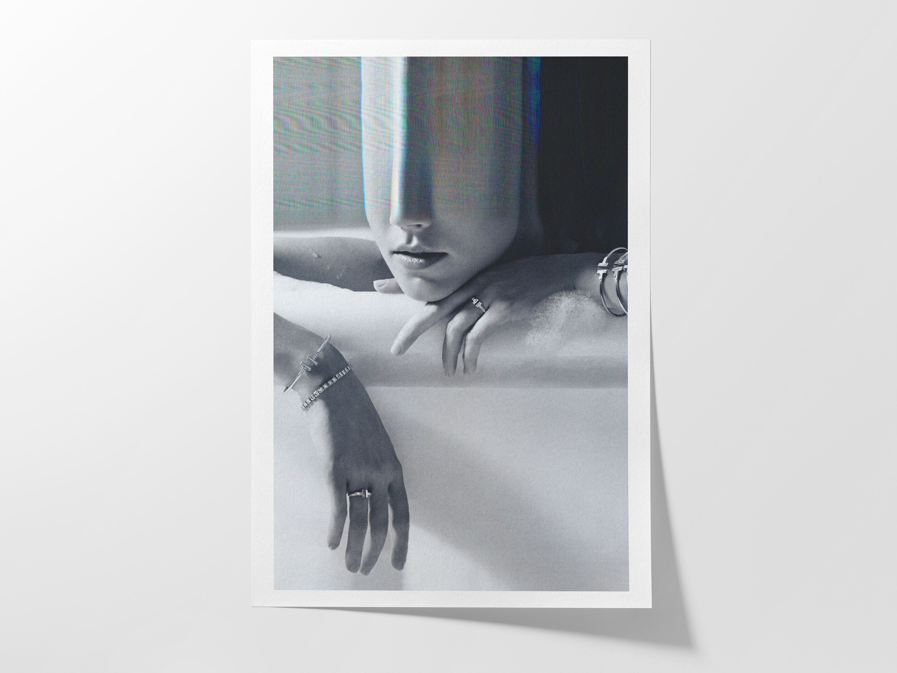 Surreal Black and White Altered Portrait Art Print - Elegant Minimalist Home Decor for Living Room, Office | Untitled (61) Giclée Print