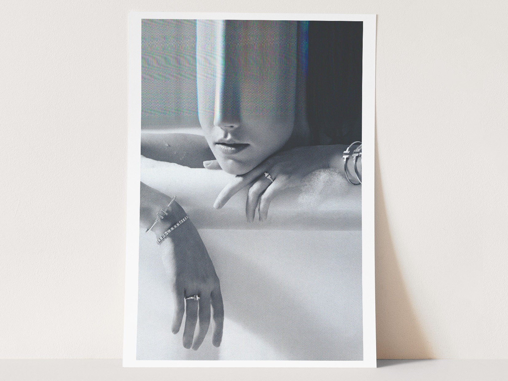 Surreal Black and White Altered Portrait Art Print - Elegant Minimalist Home Decor for Living Room, Office | Untitled (61) Giclée Print