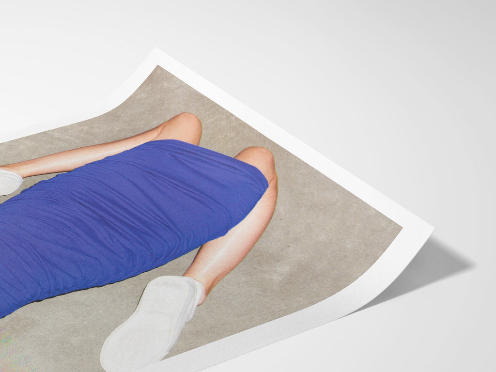 Surreal Altered Fashion Photo Art - Bold Blue Draped Dress with Minimalist Footwear for Contemporary Decor | Untitled (62) Giclée Print