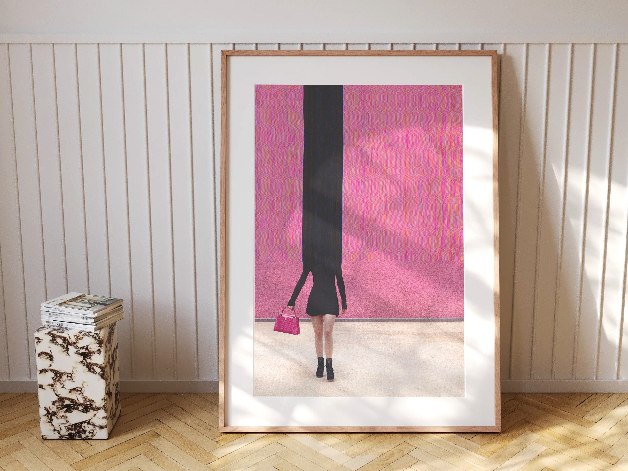 Surreal Altered Fashion Portrait Wall Art - Bold Pink Minimalist Decor for Home, Office, or Bedroom | Untitled (68) Giclée Print