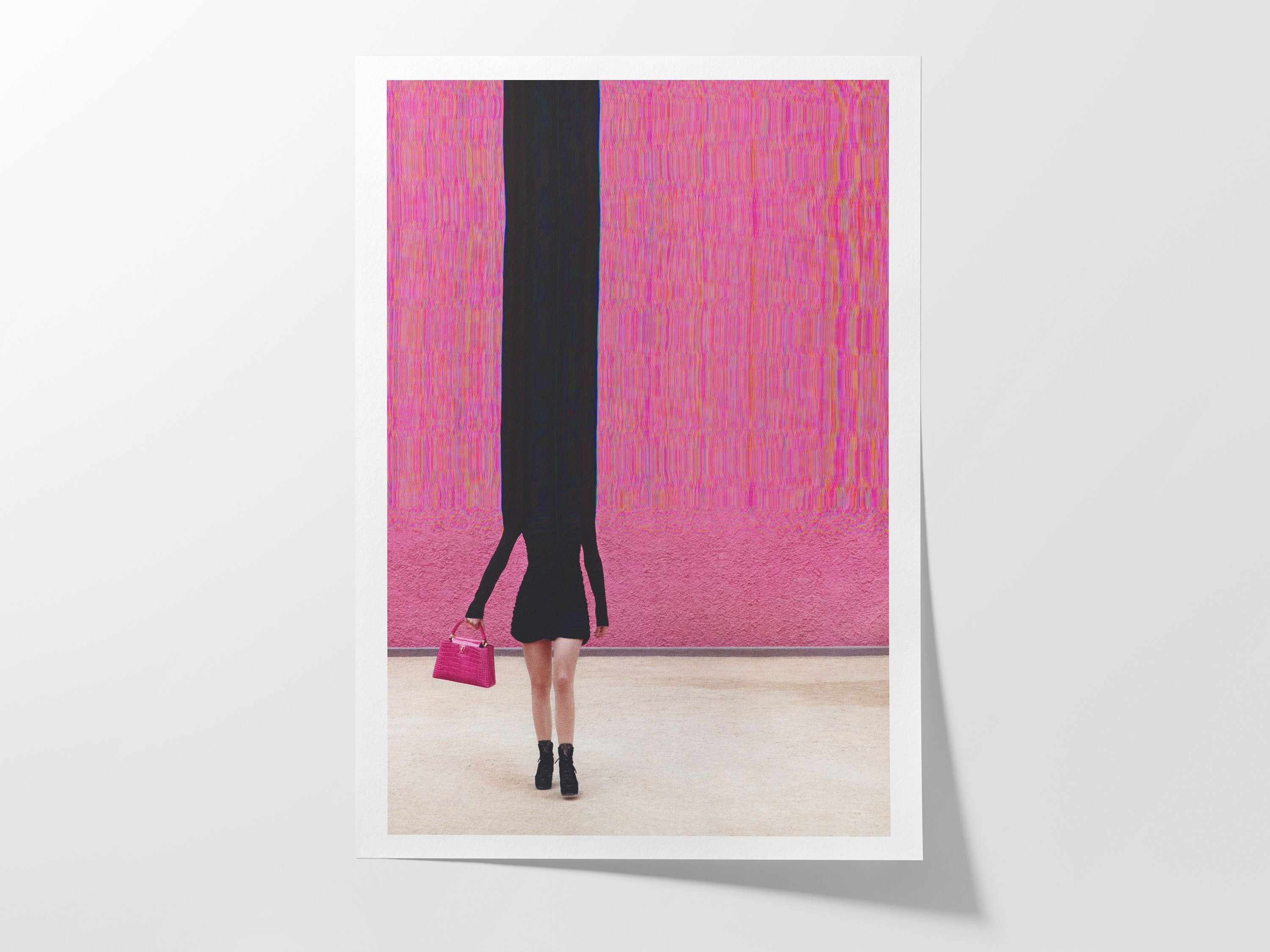 Surreal Altered Fashion Portrait Wall Art - Bold Pink Minimalist Decor for Home, Office, or Bedroom | Untitled (68) Giclée Print
