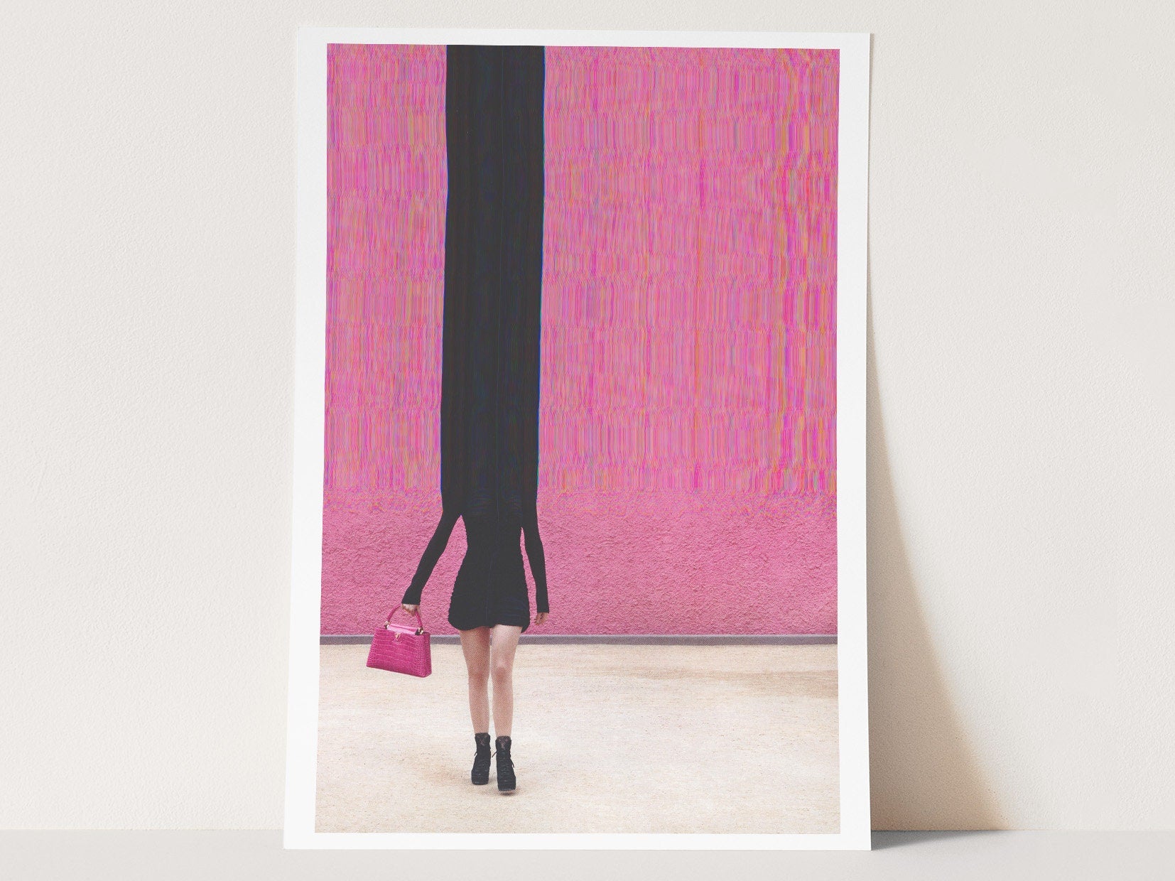 Surreal Altered Fashion Portrait Wall Art - Bold Pink Minimalist Decor for Home, Office, or Bedroom | Untitled (68) Giclée Print