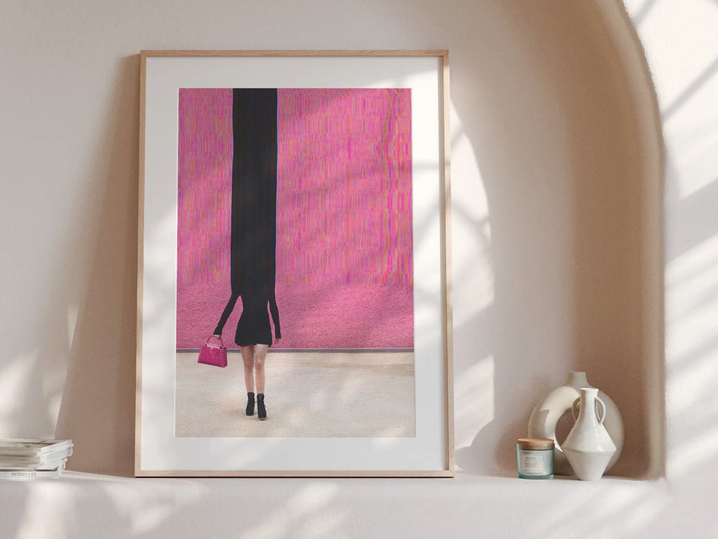 Surreal Altered Fashion Portrait Wall Art - Bold Pink Minimalist Decor for Home, Office, or Bedroom | Untitled (68) Giclée Print
