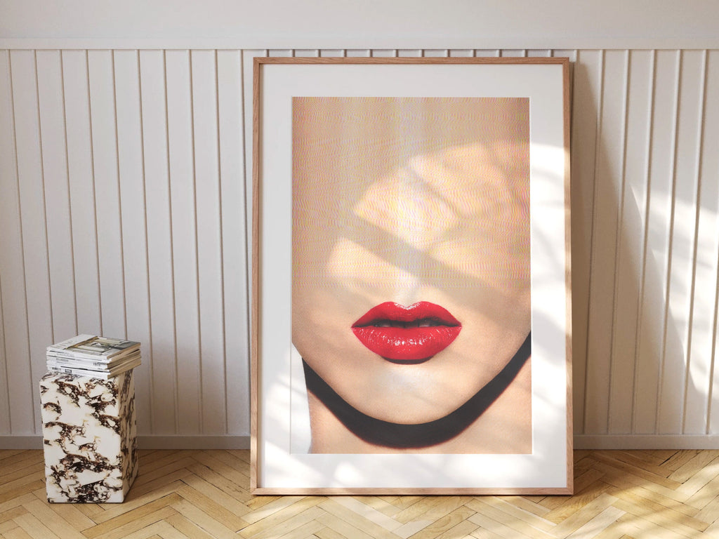 Surreal Altered Red Lips Portrait - Bold Minimalist Artwork for Contemporary Home Decor | Untitled (70) Giclée Print