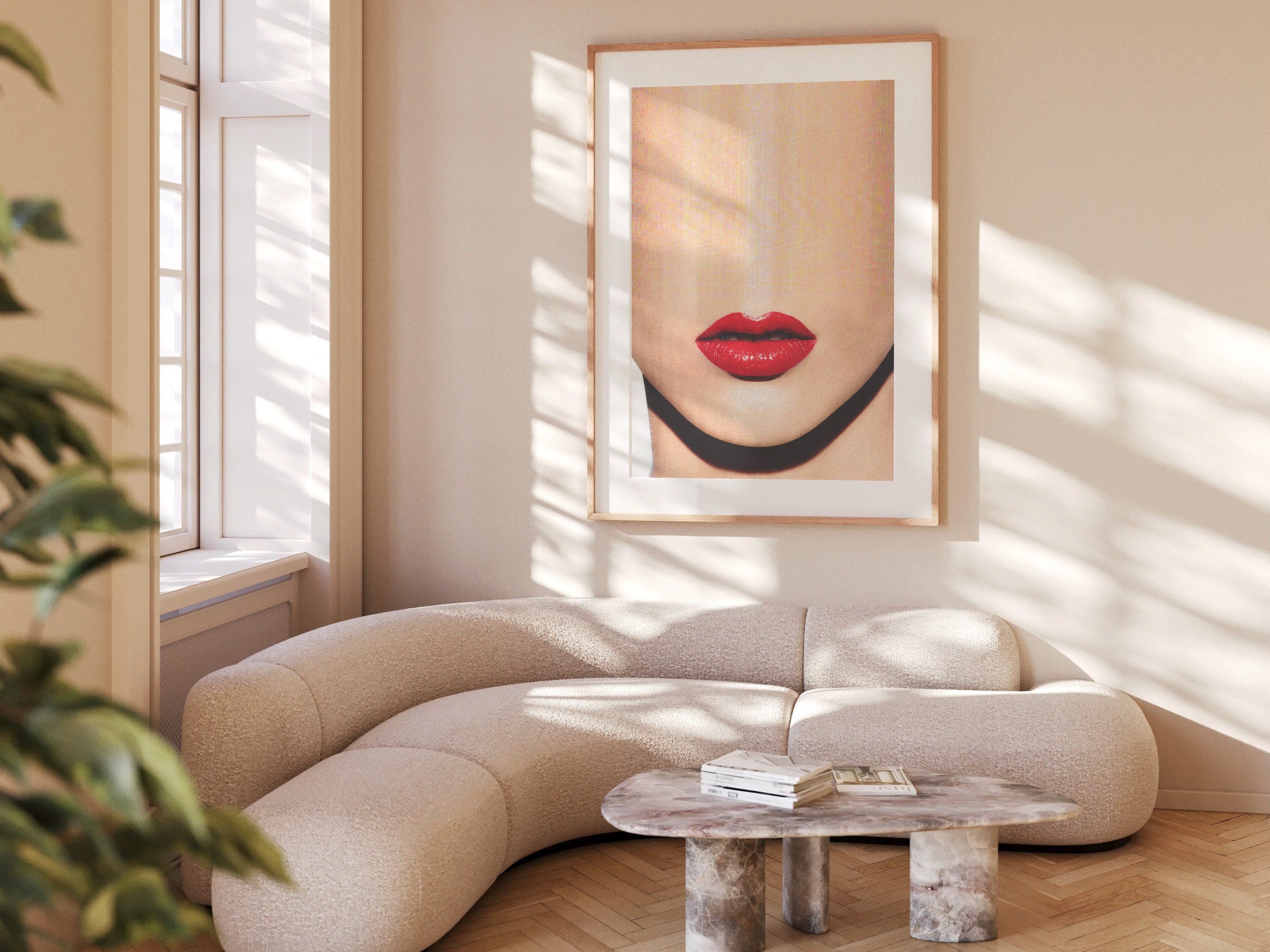 Surreal Altered Red Lips Portrait - Bold Minimalist Artwork for Contemporary Home Decor | Untitled (70) Giclée Print