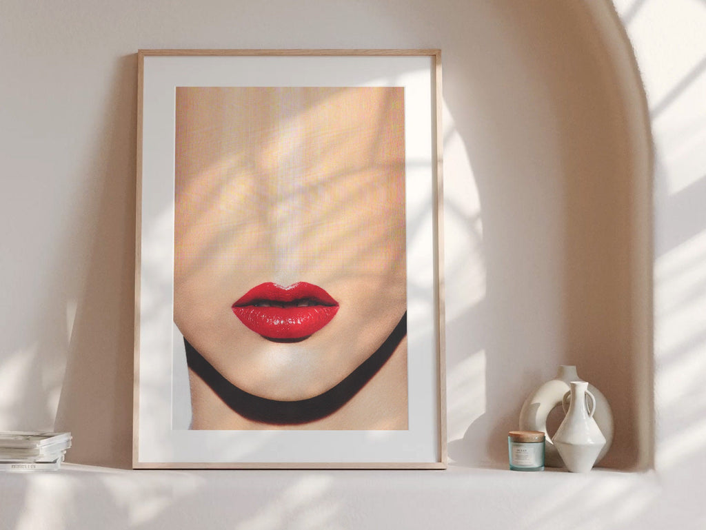 Surreal Altered Red Lips Portrait - Bold Minimalist Artwork for Contemporary Home Decor | Untitled (70) Giclée Print