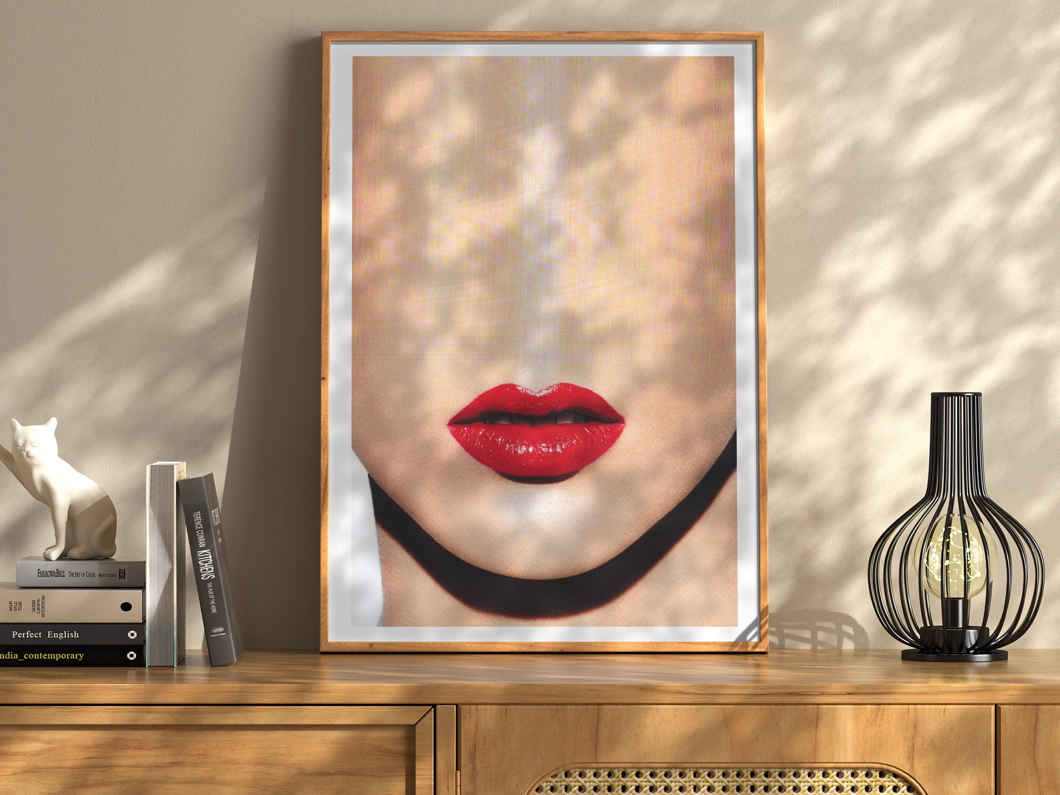 Surreal Altered Red Lips Portrait - Bold Minimalist Artwork for Contemporary Home Decor | Untitled (70) Giclée Print