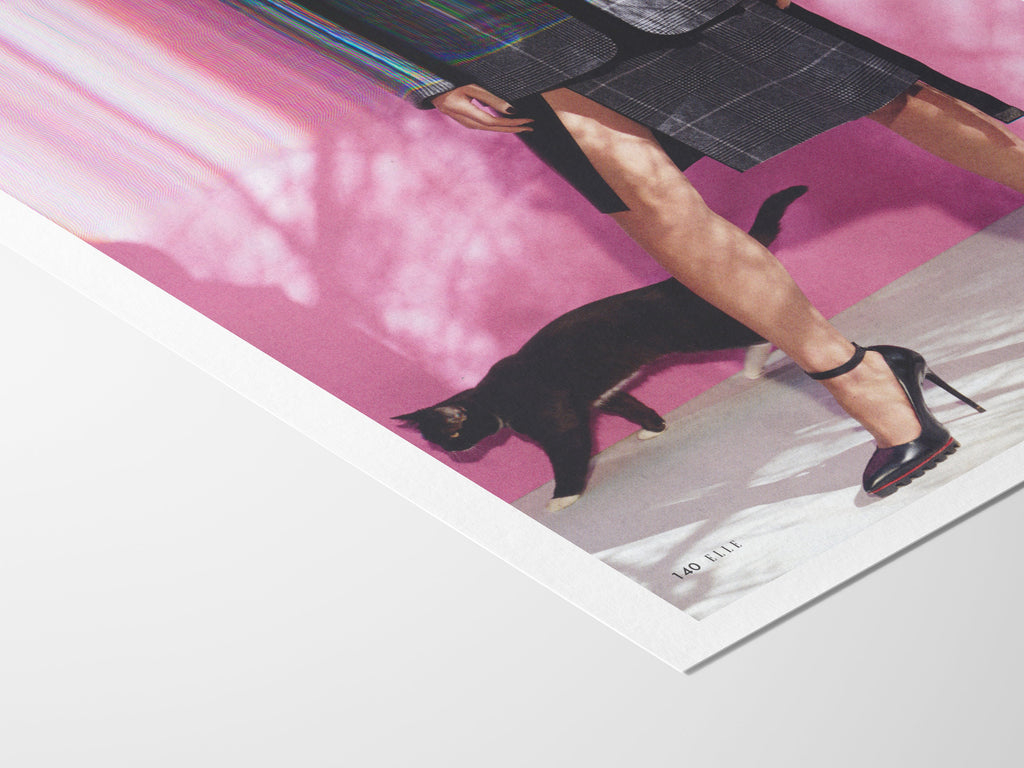 Chic Altered Fashion Portrait with Cat - Playful Surreal Wall Art for Contemporary Home Decor | Untitled (81) Giclée Print