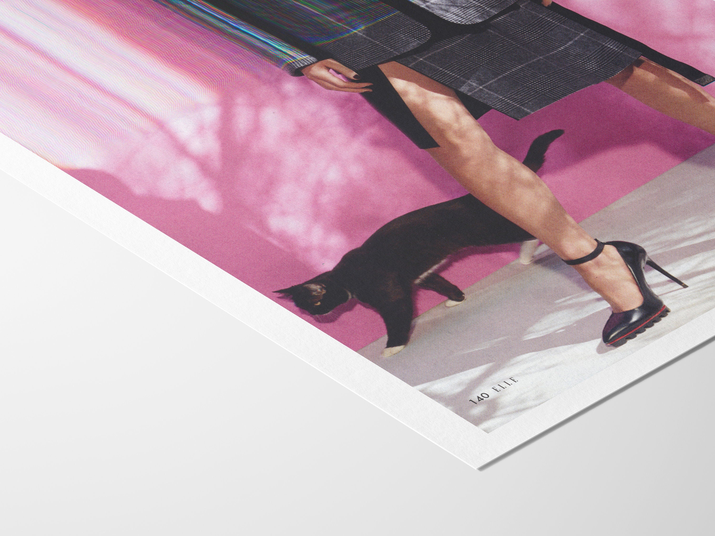 Chic Altered Fashion Portrait with Cat - Playful Surreal Wall Art for Contemporary Home Decor | Untitled (81) Giclée Print