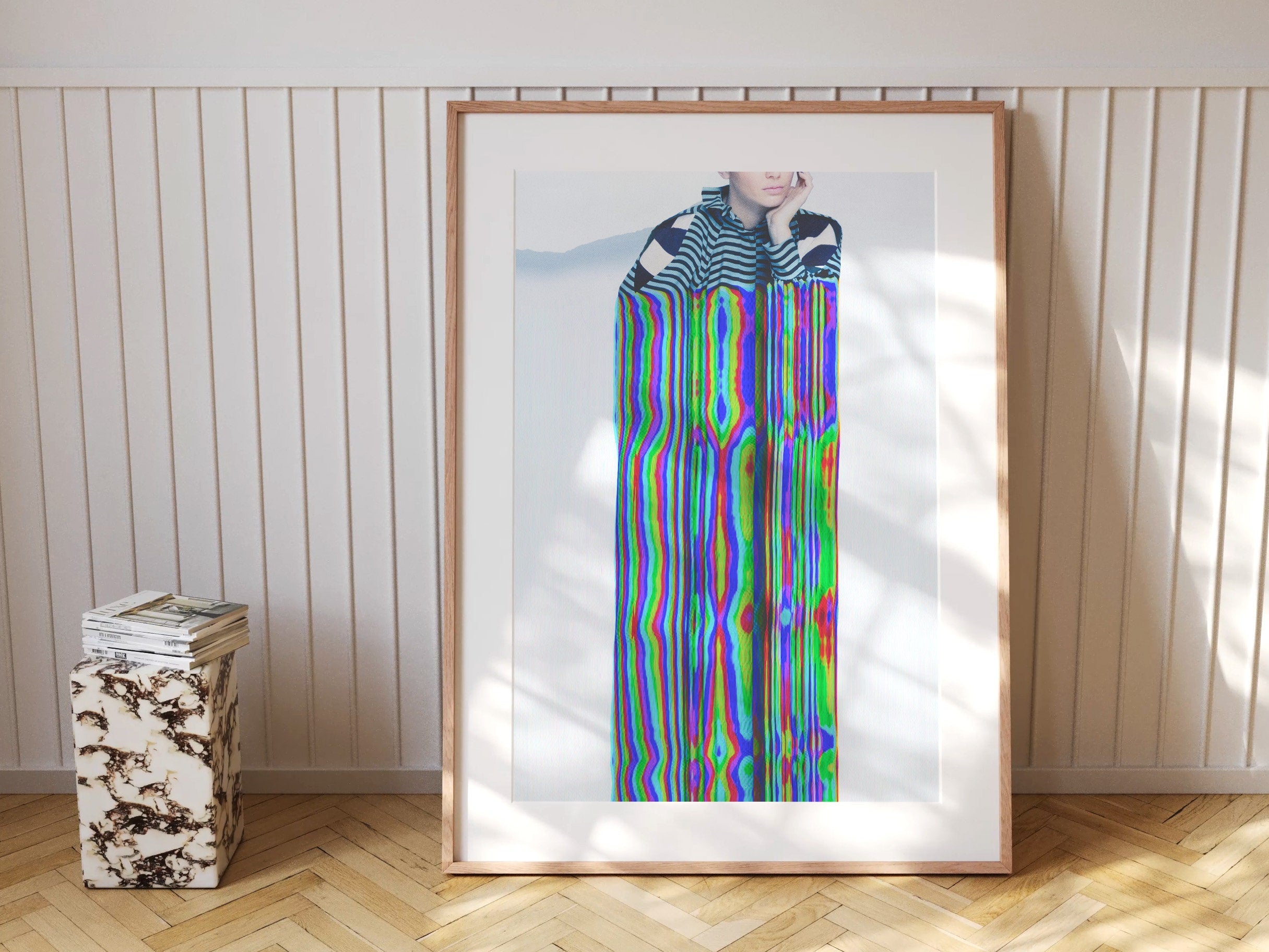 Psychedelic Striped Figure Art Print - Colorful Glitch Aesthetic for Modern Home Decor | Untitled (82) Giclée Print