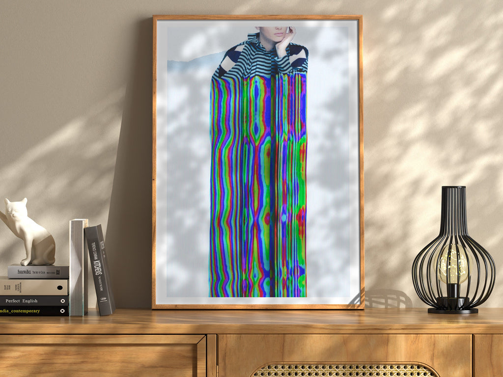 Psychedelic Striped Figure Art Print - Colorful Glitch Aesthetic for Modern Home Decor | Untitled (82) Giclée Print
