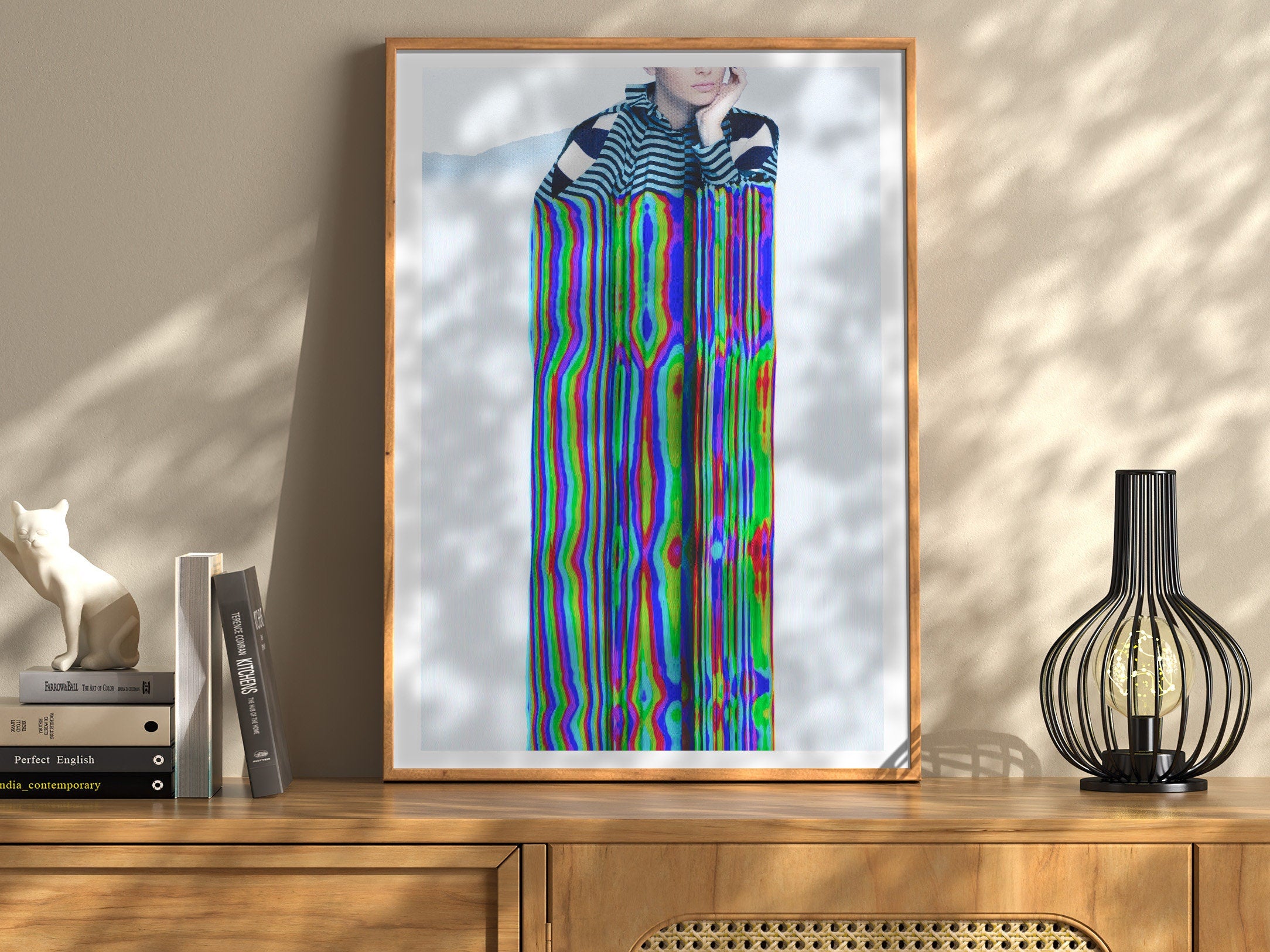 Psychedelic Striped Figure Art Print - Colorful Glitch Aesthetic for Modern Home Decor | Untitled (82) Giclée Print
