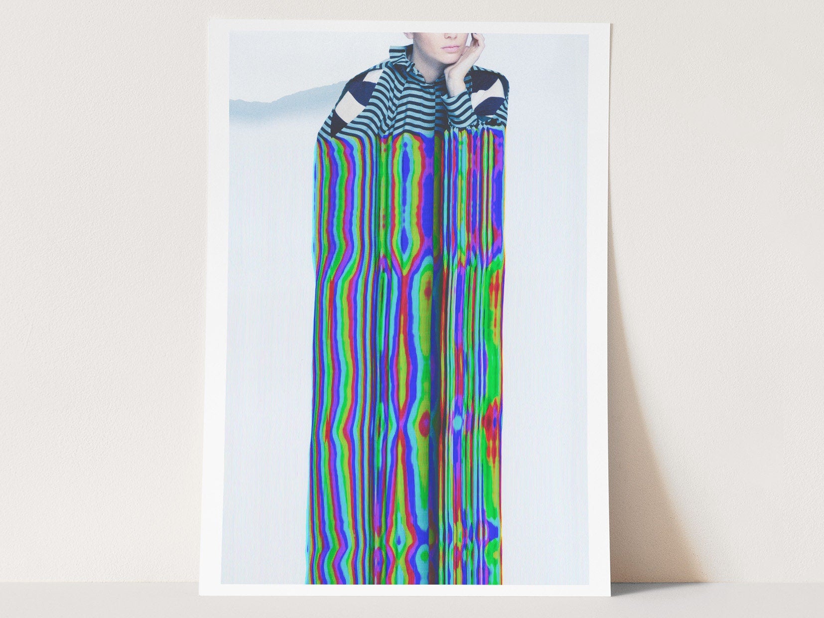 Psychedelic Striped Figure Art Print - Colorful Glitch Aesthetic for Modern Home Decor | Untitled (82) Giclée Print