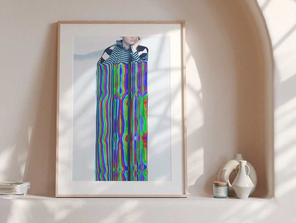 Psychedelic Striped Figure Art Print - Colorful Glitch Aesthetic for Modern Home Decor | Untitled (82) Giclée Print