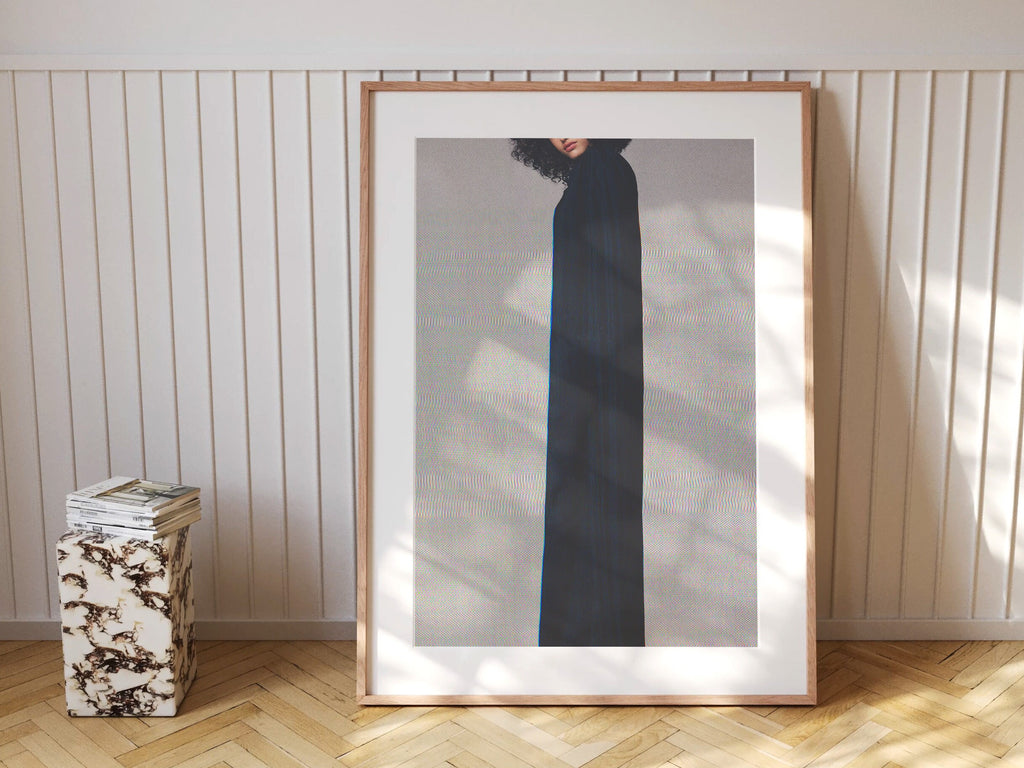 Ethereal Black Velvet Fashion Portrait - Surreal Minimalist Wall Art for Contemporary Home Decor | Untitled (85) Giclée Print