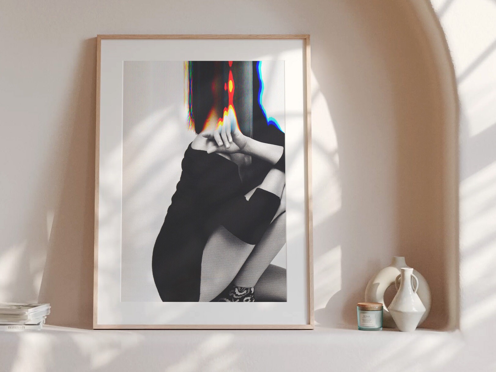 Surreal Black and White Altered Fashion Portrait - Modern Glitch Art for Contemporary Home Decor | Untitled (92) Giclée Print