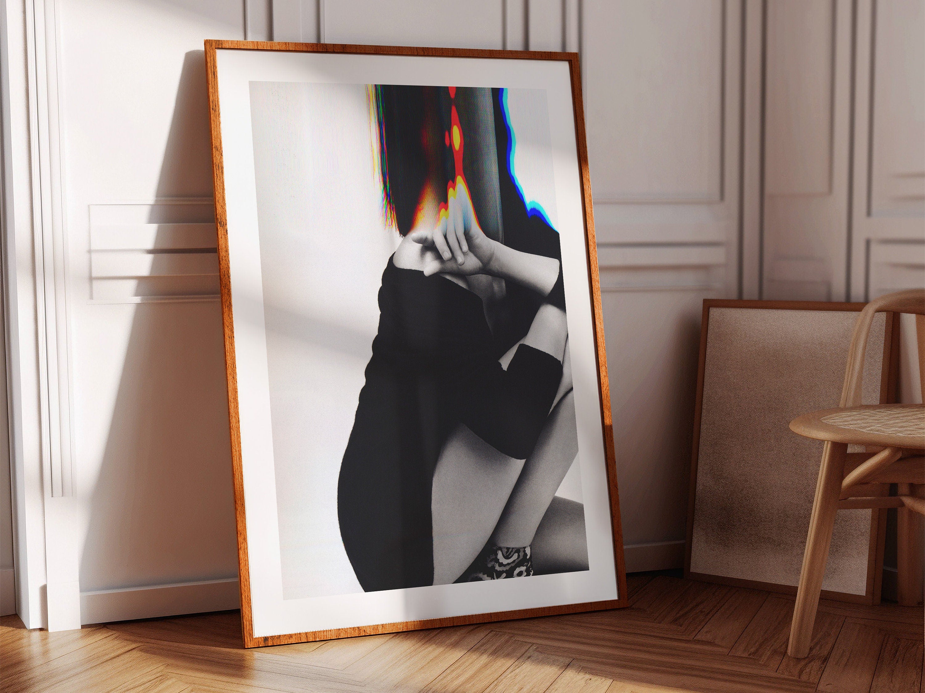 Surreal Black and White Altered Fashion Portrait - Modern Glitch Art for Contemporary Home Decor | Untitled (92) Giclée Print