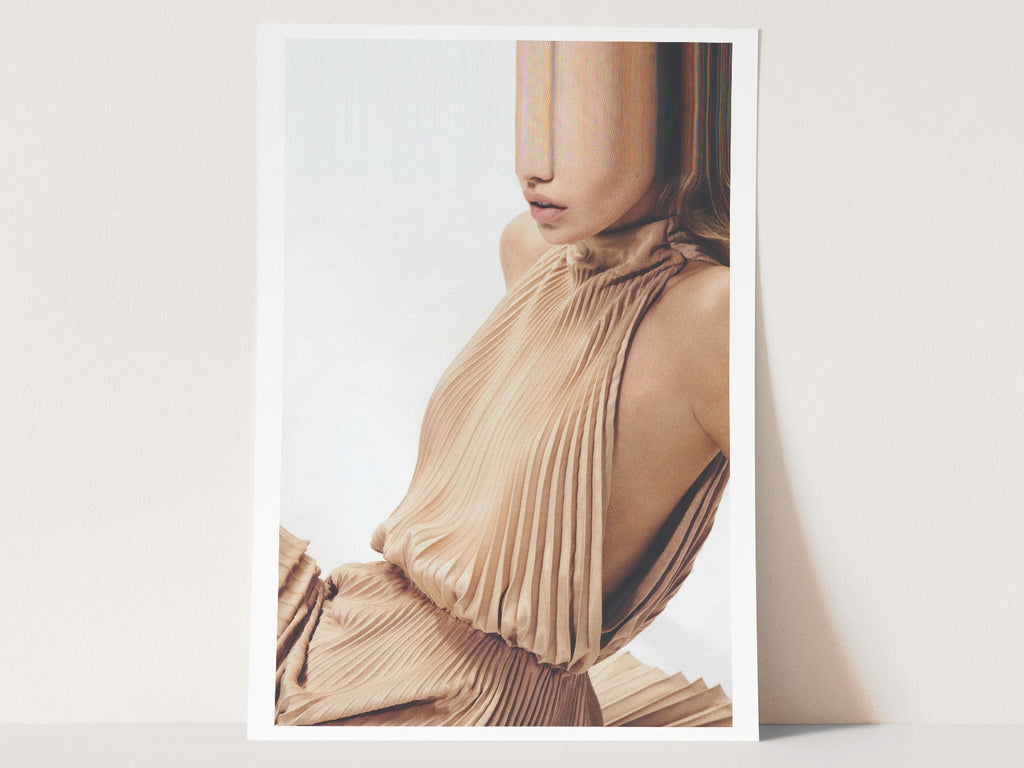 Surreal Altered Fashion Portrait Wall Art - Minimalist Beige Aesthetic for Contemporary Home Decor | Untitled (97) Giclée Print