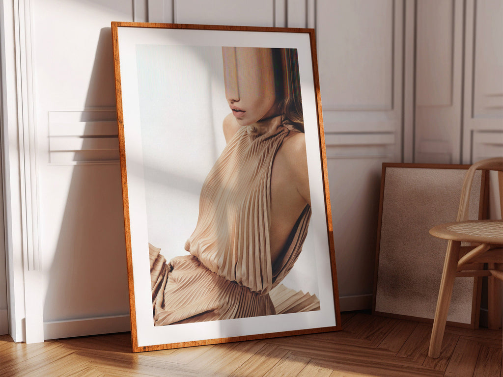 Surreal Altered Fashion Portrait Wall Art - Minimalist Beige Aesthetic for Contemporary Home Decor | Untitled (97) Giclée Print