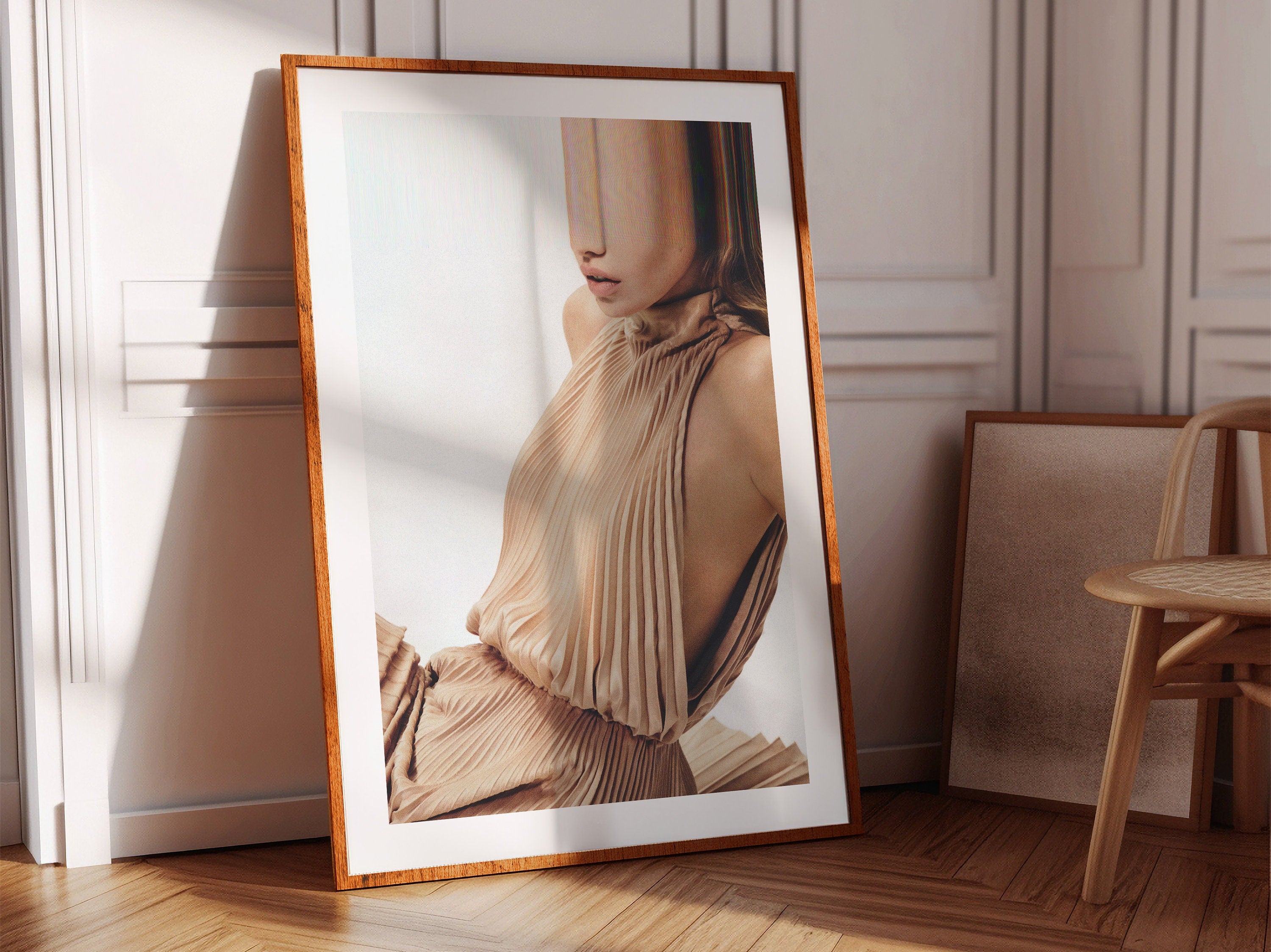 Surreal Altered Fashion Portrait Wall Art - Minimalist Beige Aesthetic for Contemporary Home Decor | Untitled (97) Giclée Print