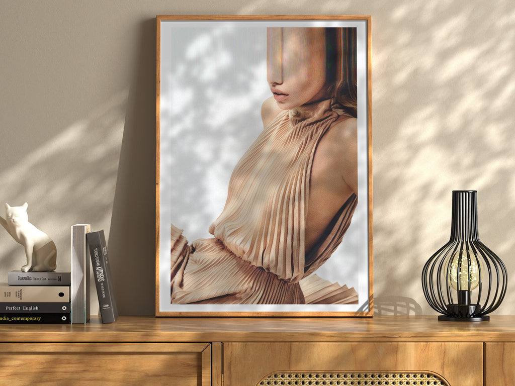 Surreal Altered Fashion Portrait Wall Art - Minimalist Beige Aesthetic for Contemporary Home Decor | Untitled (97) Giclée Print
