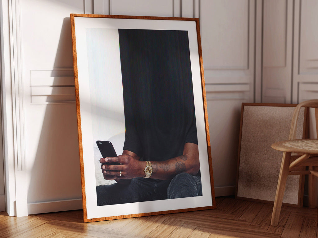 Surreal Altered Portrait of a Man with Phone - Unique Modern Wall Art for Living Room, Office Decor | Untitled (99) Giclée Print