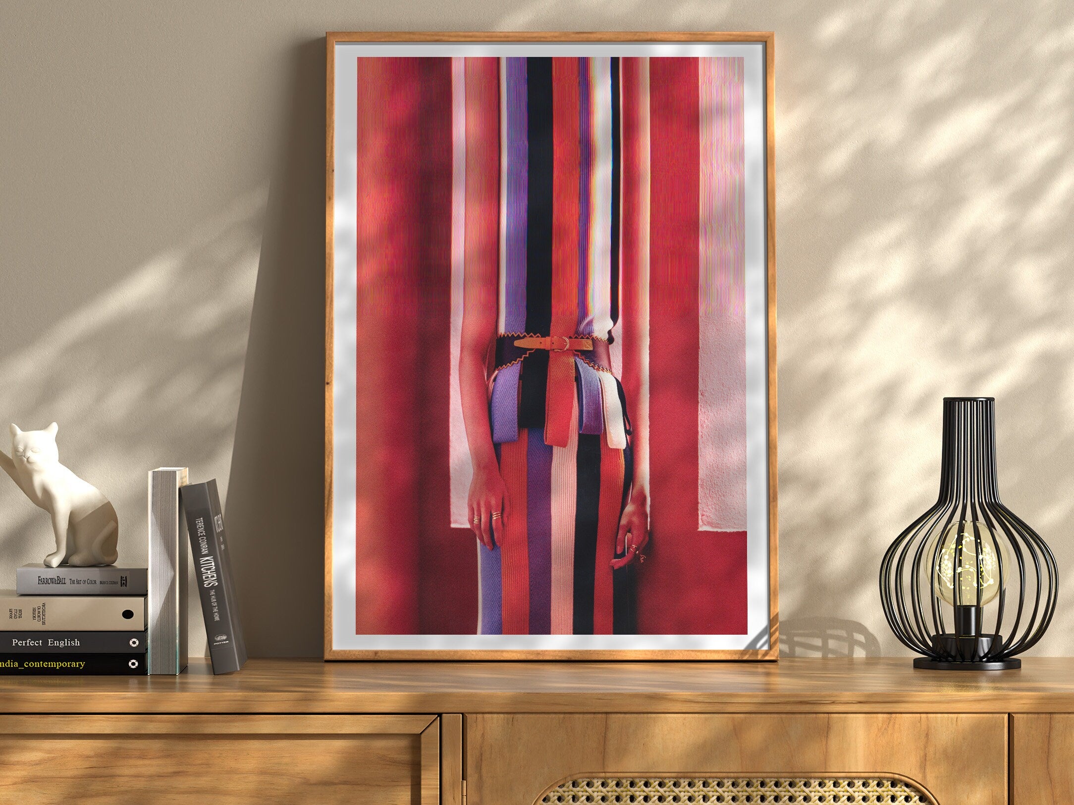 Vibrant Altered Fashion Portrait Wall Art - Colorful Striped Dress Decor for Modern Living Spaces | Untitled (102) Giclée Print