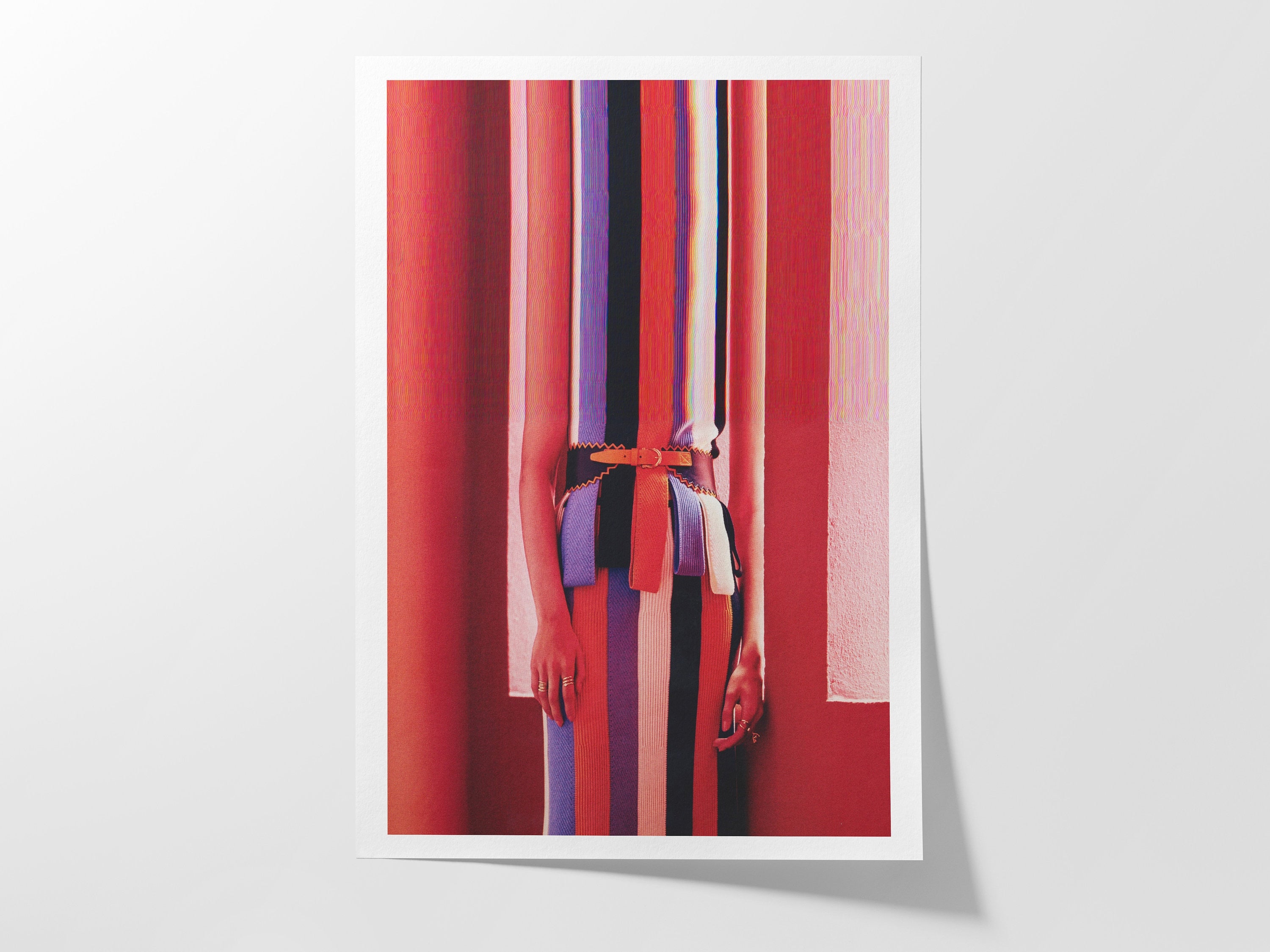 Vibrant Altered Fashion Portrait Wall Art - Colorful Striped Dress Decor for Modern Living Spaces | Untitled (102) Giclée Print