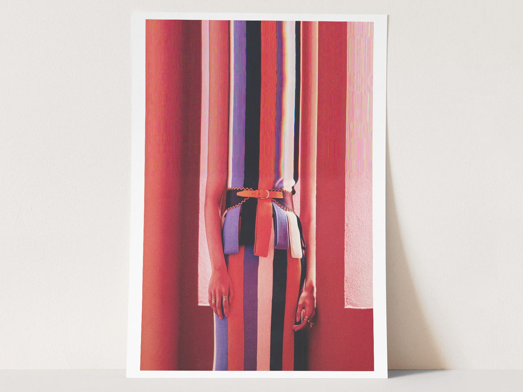 Vibrant Altered Fashion Portrait Wall Art - Colorful Striped Dress Decor for Modern Living Spaces | Untitled (102) Giclée Print