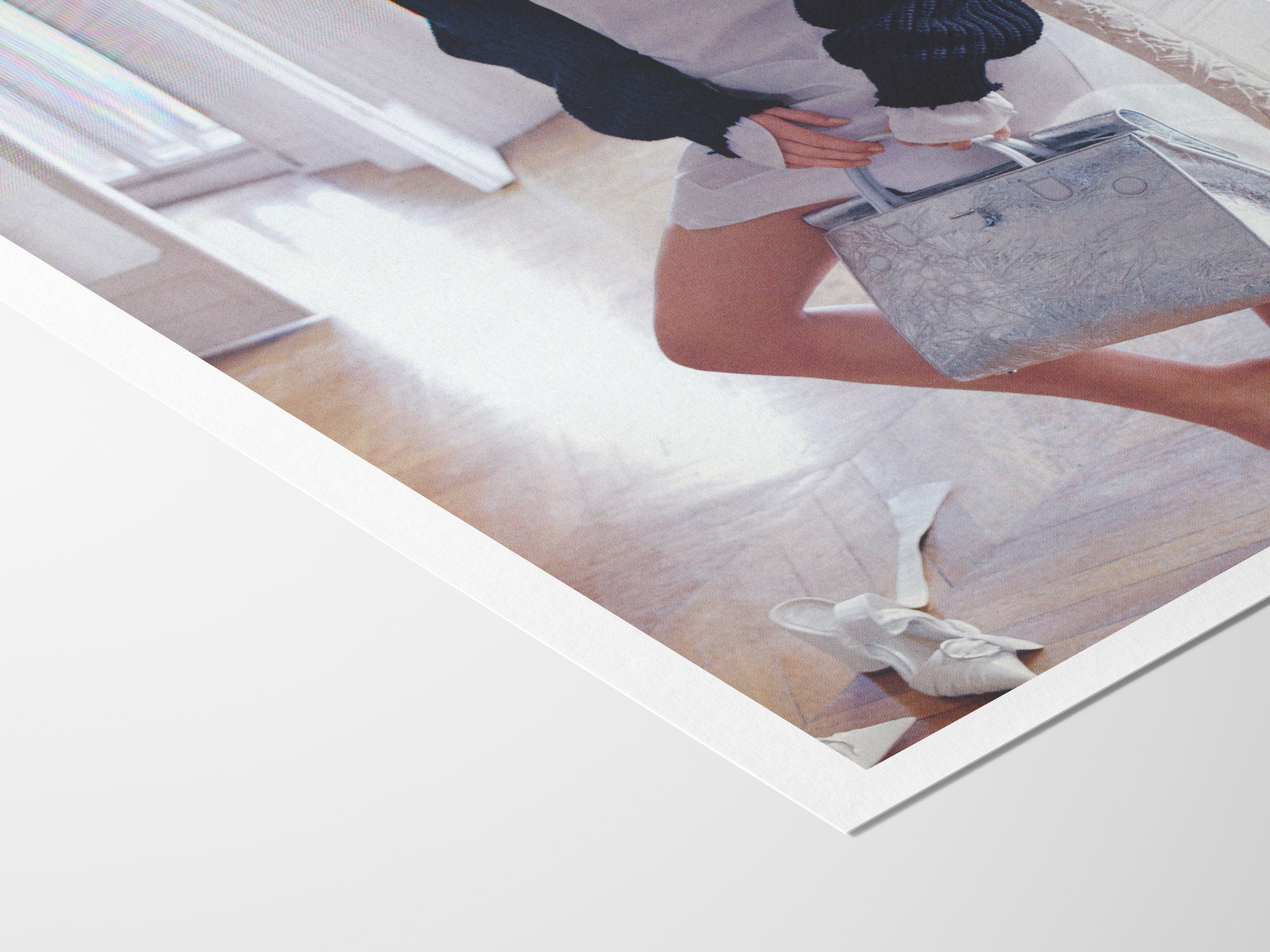 Chic Minimalist Fashion Portrait Wall Art - Elegant Silver Handbag and Cozy Knit Sweater Decor for Home | Untitled (109) Giclée Print