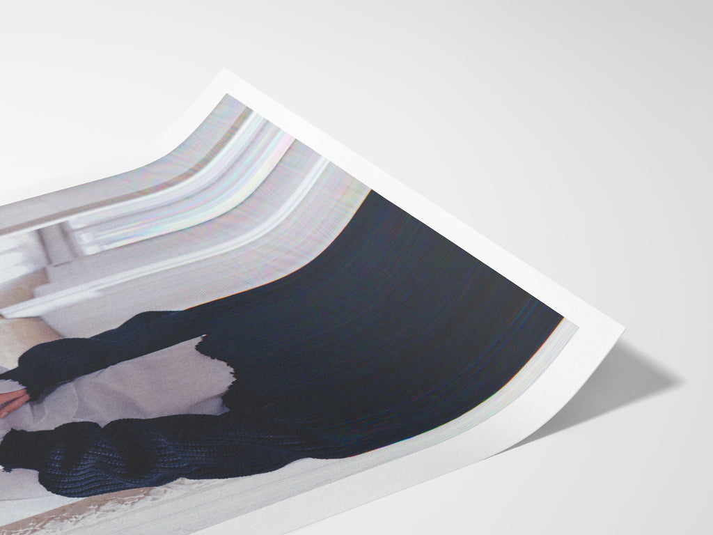 Chic Minimalist Fashion Portrait Wall Art - Elegant Silver Handbag and Cozy Knit Sweater Decor for Home | Untitled (109) Giclée Print