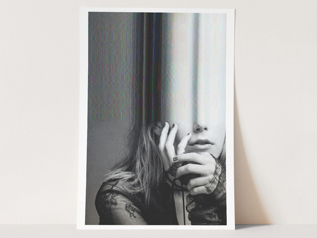 Surreal Black and White Altered Portrait Art - Unique Glitch Aesthetic Wall Decor for Home or Office | Untitled (127) Giclée Print
