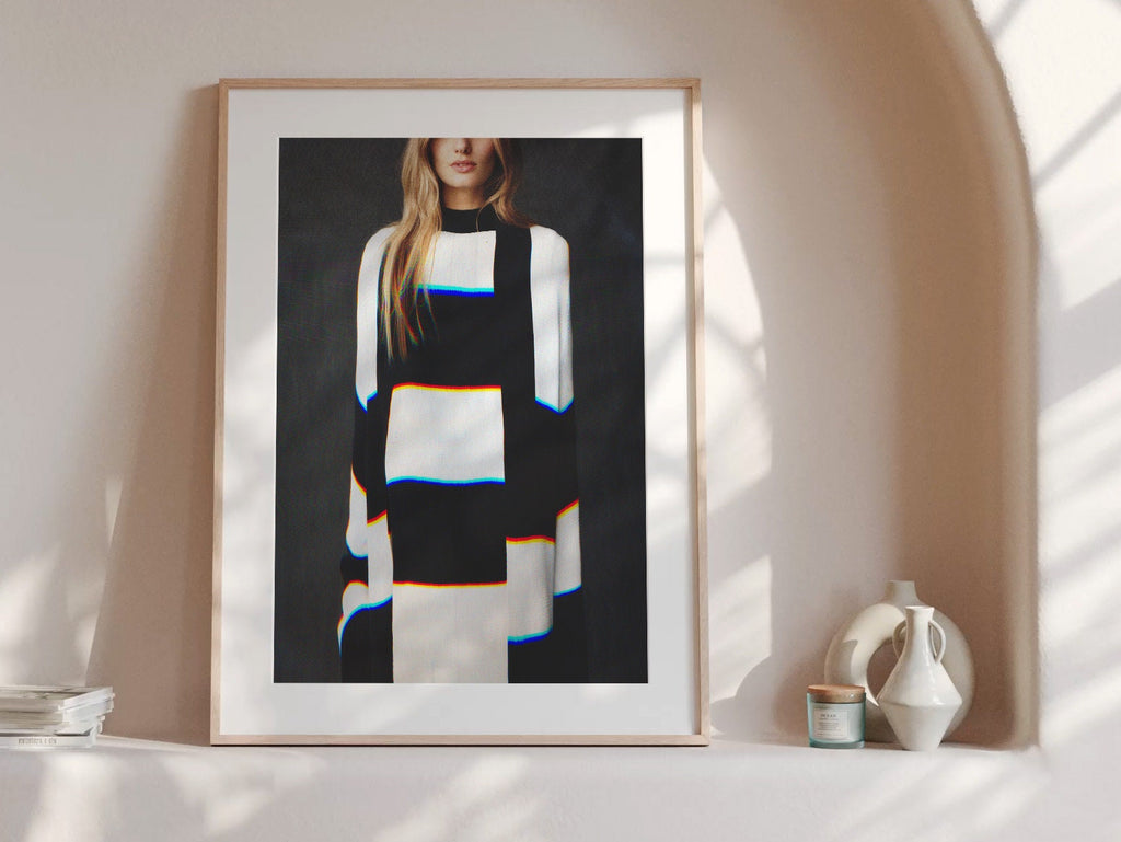 Black and White Geometric Altered Fashion Photo Wall Art - Eclectic Decor for Home, Office, Bedroom, Bathroom | Untitled (129) Giclée Print