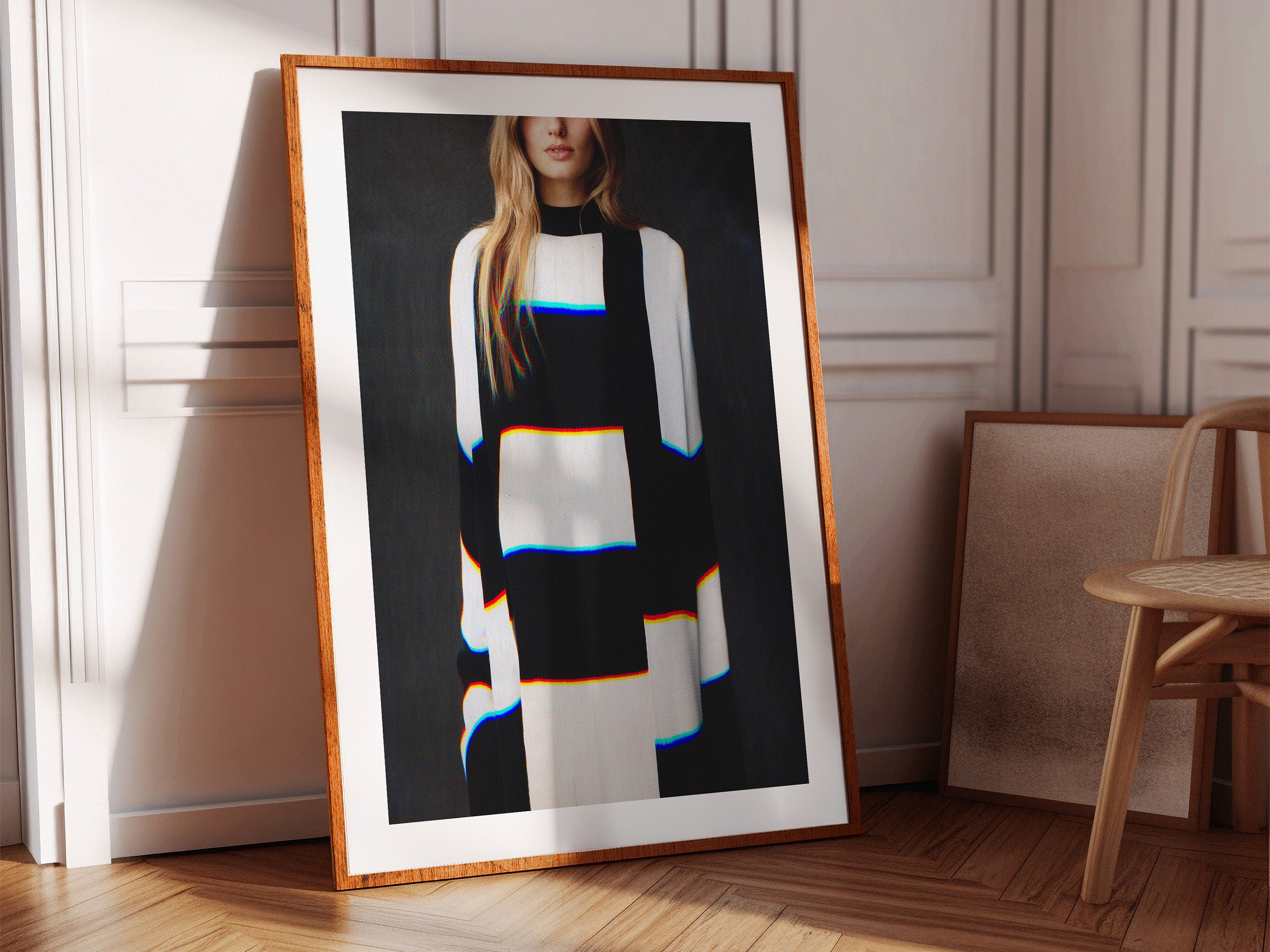 Black and White Geometric Altered Fashion Photo Wall Art - Eclectic Decor for Home, Office, Bedroom, Bathroom | Untitled (129) Giclée Print