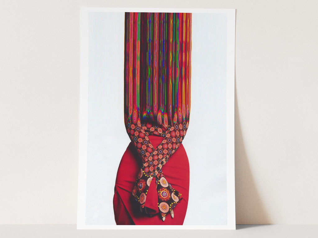 Vibrant Abstract Fashion Portrait Wall Art - Surreal Colorful Glitch Aesthetic for Modern Home Decor | Untitled (134) Giclée Print